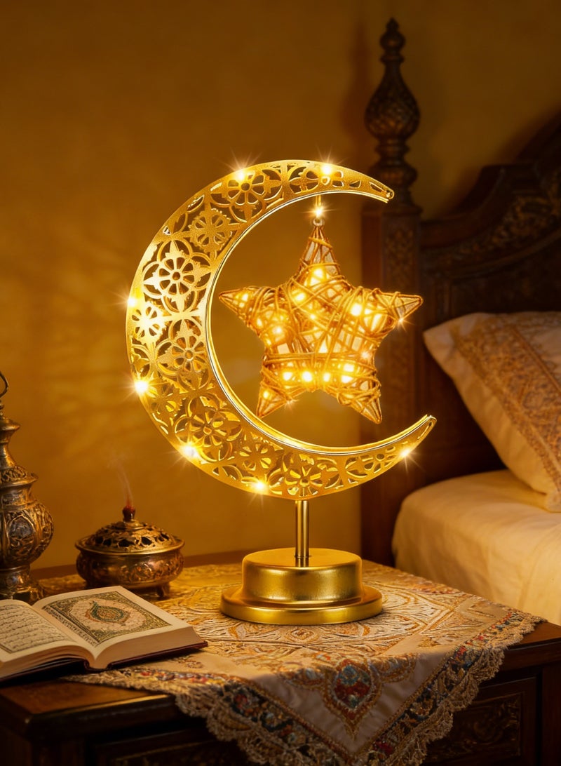 Yoawllty Ramadan Table Lamp,  Gold Ramadan Decoration Night Lights with Moon Star Shape for Home Decor - Image 1